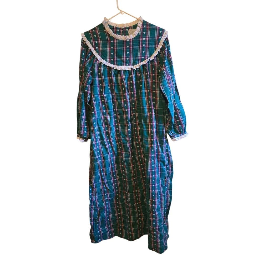 Vintage Lanz of Salzburg Nightgown | Heart & Plaid Tyrolean Cottagecore M
